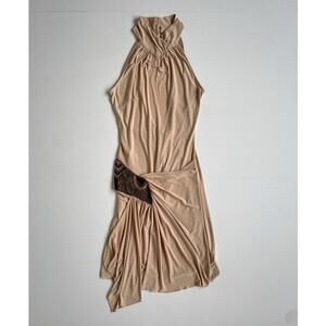 Vtg Y2K Tan Sleeveless Bodycon Beaded Boho Fairy Dress / XL / Euro Going Out